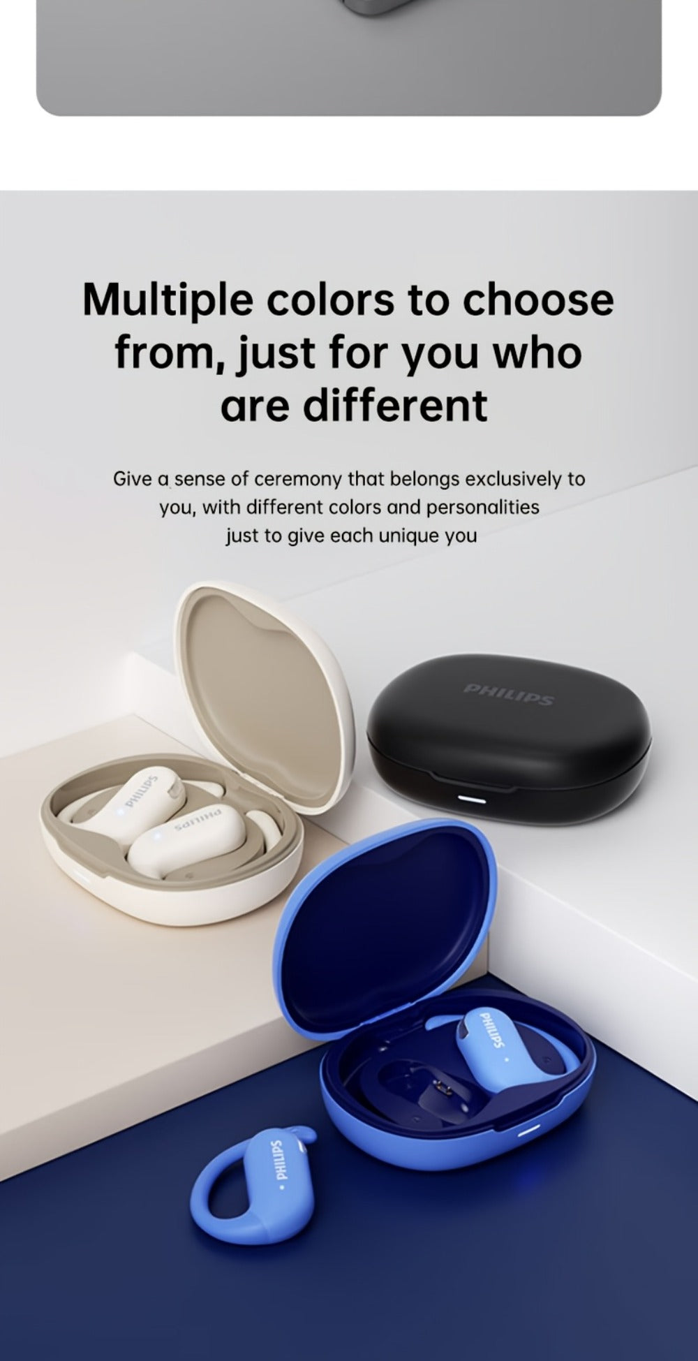 Philips TAT2739 Open Air Earbuds Wireless Bluetooth 5.3 Ear Hook Headphones with Wireless Charging Case – Non In-Ear Open-Back Design, Type-C, Tech Gift for Men Women