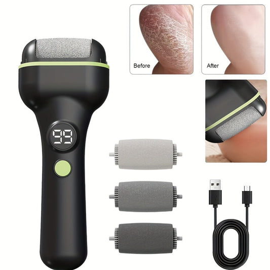 Rechargeable Electric Foot Callus Remover with Three Grinding Heads and LCD Display