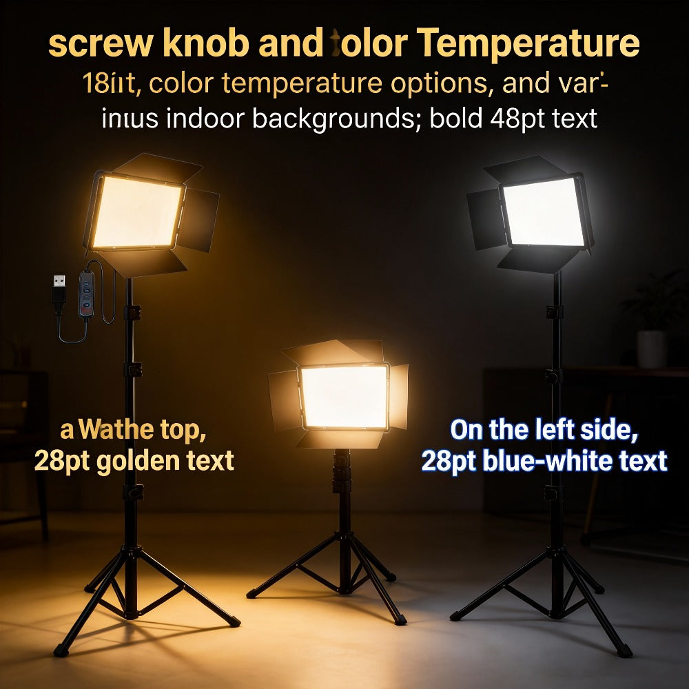 LED Fill Light Kit Studio Photography Lighting Set 10-Inch Square Dimmable 3 Color Modes with 51-Inch Adjustable Tripod 4pcs Baffles for Video Recording Live Streaming Selfie Conference Photo Studio