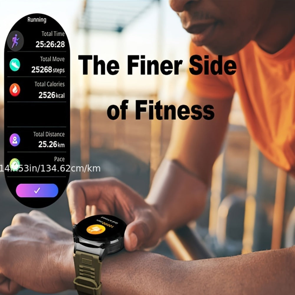 710mAh Long Battery Outdoor Sports Smartwatch for Men – 360x360 HD Screen Wireless Calling High-Quality Speaker Music Control Sports Tracking Sleep Monitor Dynamic Dial Silver Black Gift