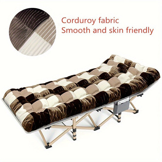 Folding Camping Cot with Double-Sided Plaid Mattress and Carry Bag, 74 x 30 Inches