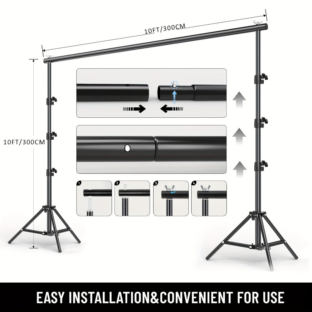 Multi-Size Adjustable Backdrop Stand Kit 10x10ft & 6.5x6.5ft – Heavy Duty Sturdy Background Support System for Photo Studio, Wedding, Party & Event Photography, Quick Setup Design