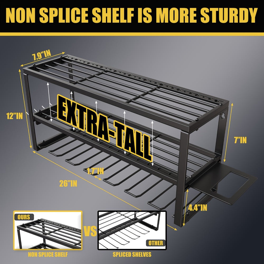 Wall Mounted Power Tool Organizer Rack – Heavy Duty Metal Drill Holder with 2/3/4 Layer Floating Shelf | Garage Tool Storage for Cordless Drills, Screwdrivers & Power Tools | No Electricity Needed