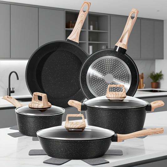 Non-Stick Pots and Pans Set, 12-Piece Cookware with Frying Pan in Black or White