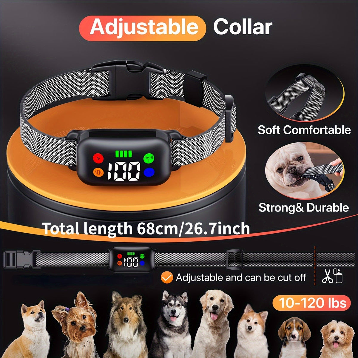 Dog Training Collar with Remote X300 - 4 Modes Shock Vibration Sound Light, Rechargeable E-Collar for Medium Large Dogs 30-120 lbs