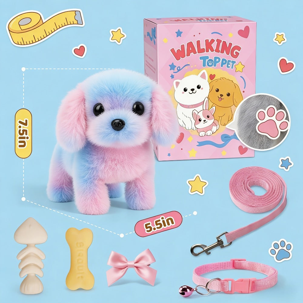 Walking Barking Electric Plush Puppy Toy That Walks Wags Tail & Barks – Realistic Interactive Pet Dog with Leash Bone Bow Tie, Premium Gift Box, Kids Birthday Gift for Boys Girls Toddlers Age 3+
