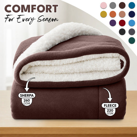 Sherpa Flannel Blanket, Double-Layer for Sofa and Bed in 14 Colors and 3 Sizes