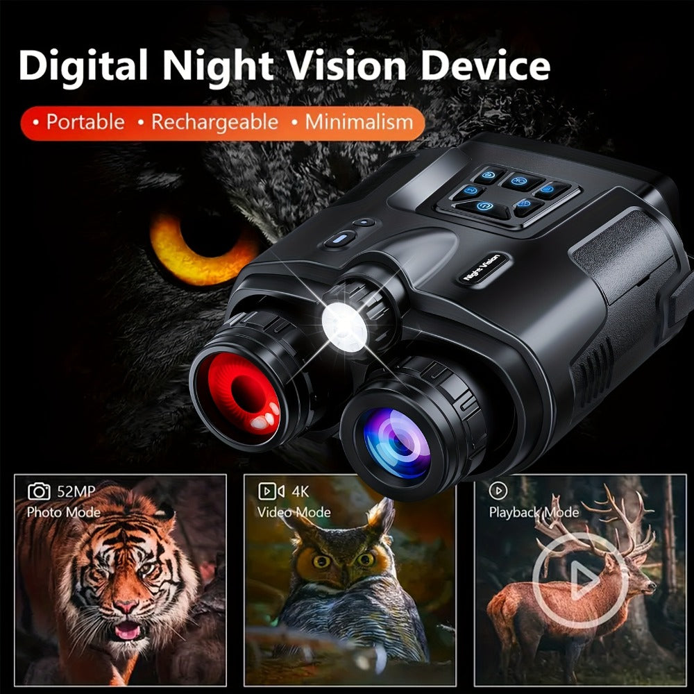 Night Vision Binoculars 4K Digital Infrared, 8x Digital Zoom 5x Optical Zoom, 5000mAh Battery, 3-inch HD Display, 64GB Card, Tactical Flashlight, for Hunting Wildlife Surveillance Outdoor