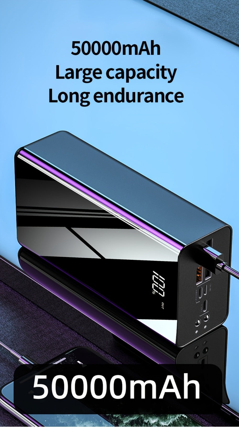 50000mAh Portable Charger Power Bank with LED Flashlight, Digital Display & Multi-Port Fast Charging – Heavy-Duty Battery Pack for Camping, Travel, Emergency, Laptops & Multiple Devices, Black/Red