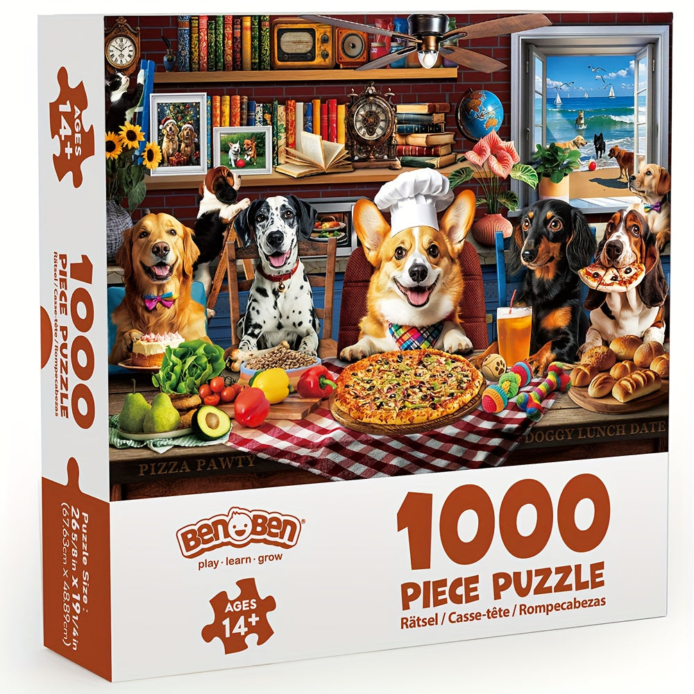 Dogs Dinner Party Jigsaw Puzzle 500 & 1000 Pieces for Adults – Funny Dog Art Puzzle with Letters on Back & Reference Poster, Family Game Night Gift for Dog Lovers Christmas Birthday Thanksgiving