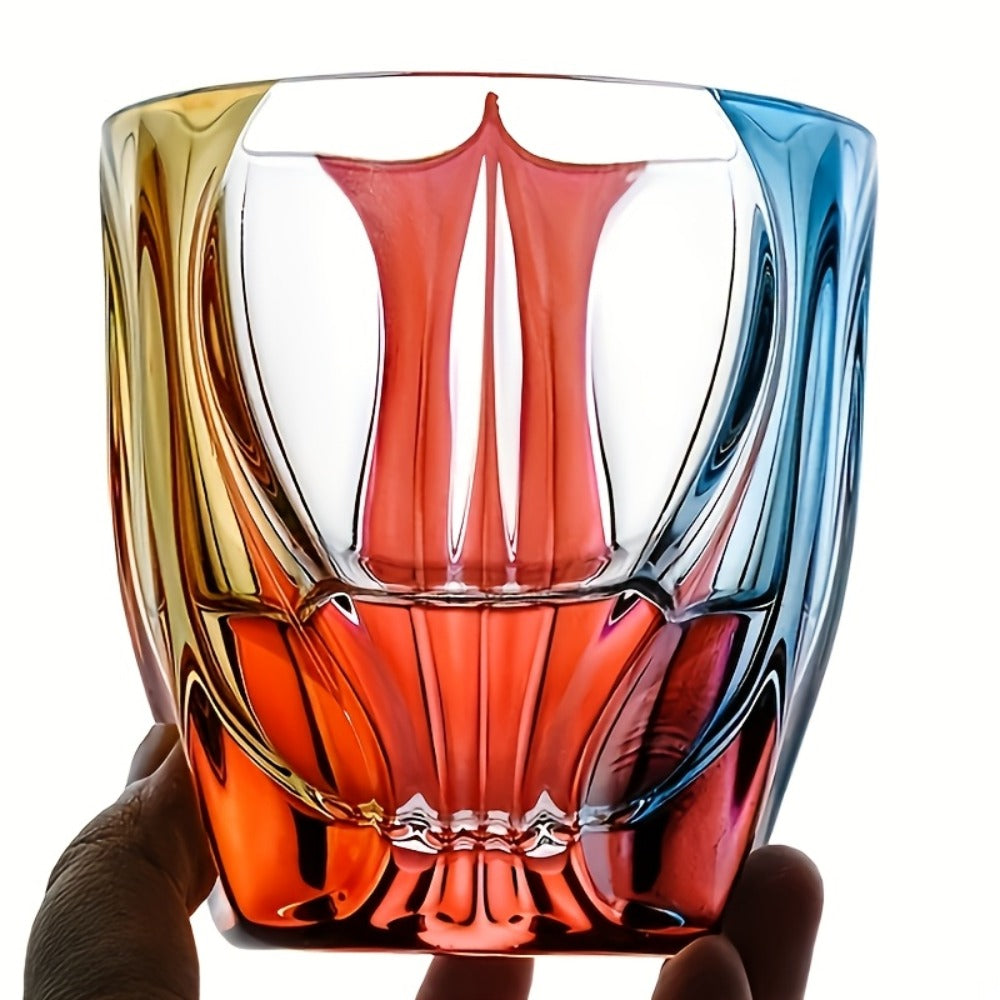 Hand-Painted Crystal Wine Glass 150ml – Czech Crystal Three-Color Luxury Short Cup for Red Wine & Whiskey – Artistic Decorative Glassware – Stylish Home Bar & Entertaining Gift