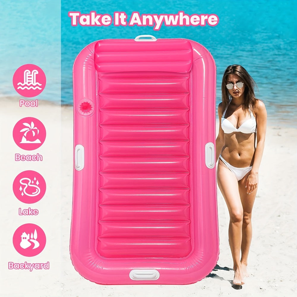 Inflatable Pool Lounger Sunbed with Removable Headrest and Cup Holders