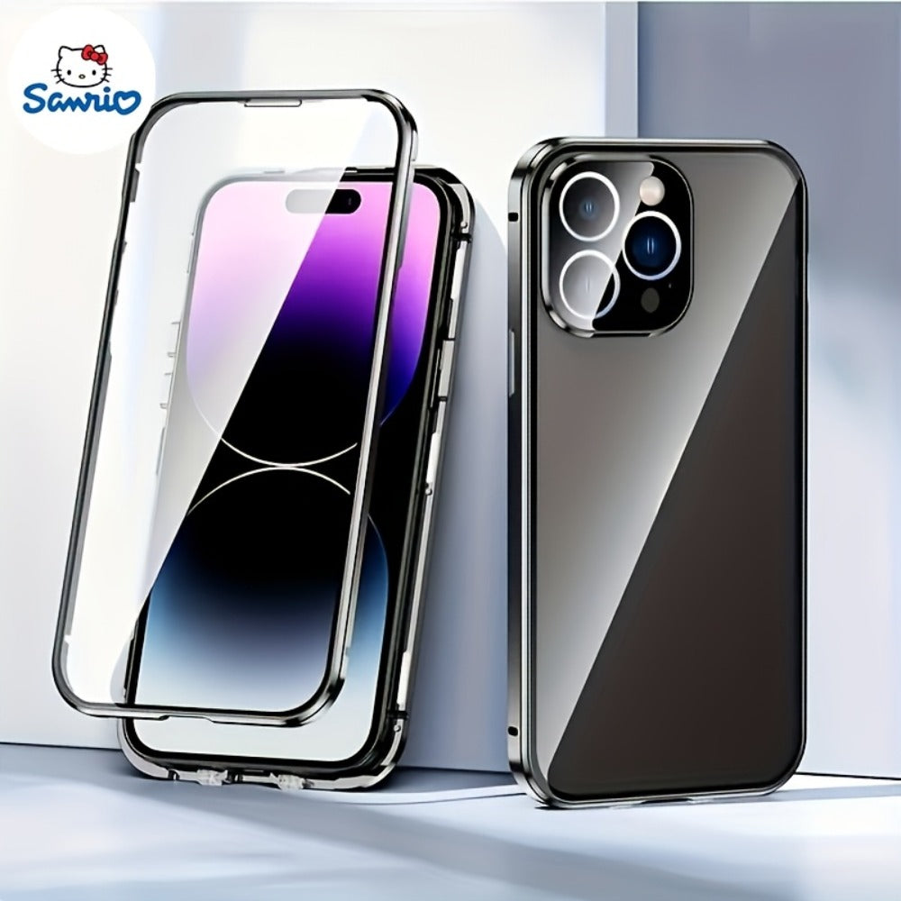 Clear Back Privacy iPhone Case with Metal Frame & Magnetic Double-Sided Tempered Glass – Anti-Peep Anti-Spy Transparent Cover for iPhone 12 13 14 15 16 Pro Max Plus, Wireless Charging Compatible