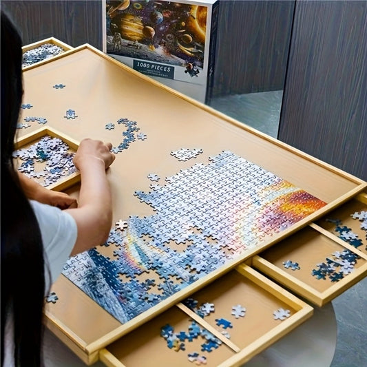 Foldable Jigsaw Puzzle Table with Legs, 4 Drawers and 29.9 x 22 Inch Surface