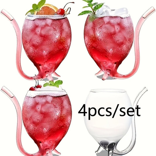 Halloween Cocktail Glasses with Straws, Set of 4, 12 oz Vampire Theme