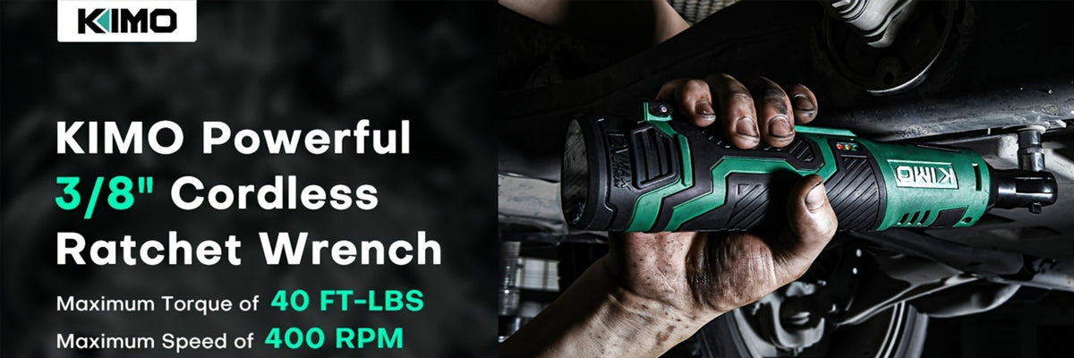 Cordless Ratchet Wrench 3/8 Inch 12V – KIMO 40ft-lb Torque Power Ratchet Set with 2.0Ah Battery, Fast Charger & 8 Sockets