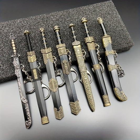 Miniature Metal Sword Set, 7-Piece Ancient-Style Collectible Swords with Sheaths for Display or Pendants