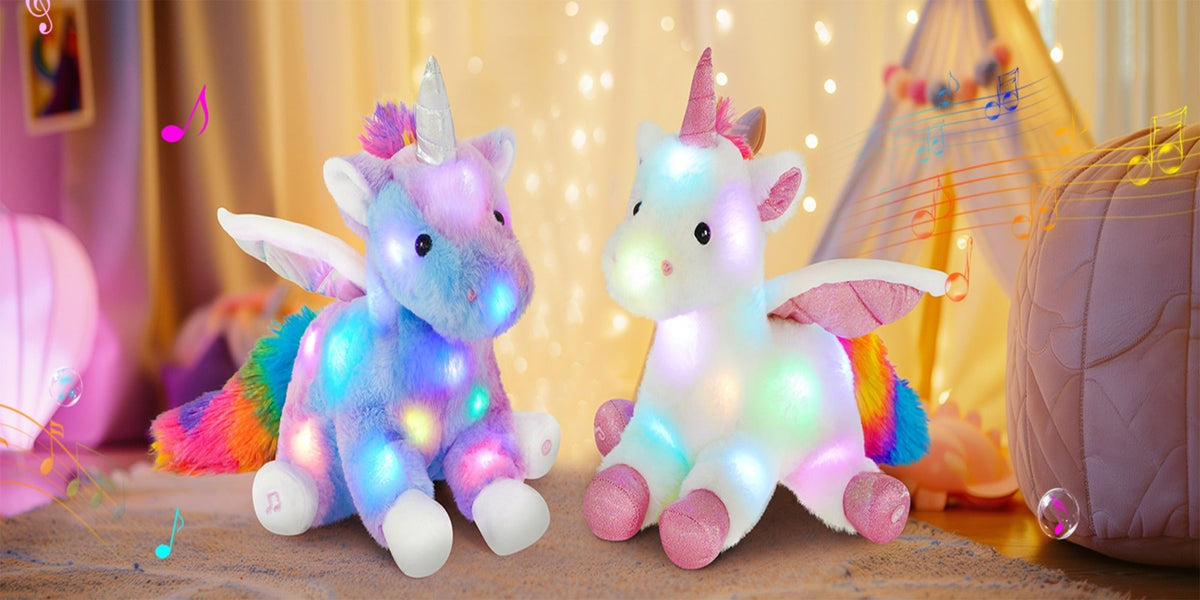 Glowing Unicorn Plush Toy with Optional Music in Two Styles
