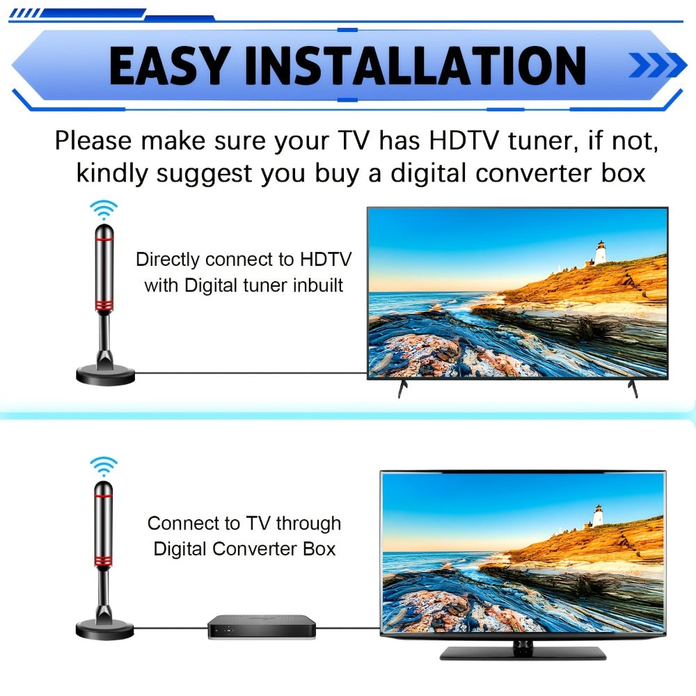 Amplified TV Antenna 150 Mile Range Indoor Outdoor – 8K 4K 1080P HD Digital Antenna, Free Local Channels ABC CBS NBC FOX PBS, 10FT Coaxial Cable, Plug-and-Play, No Monthly Fee