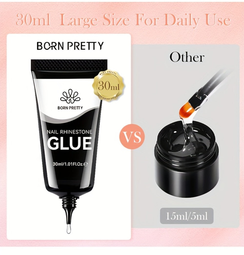 Rhinestone Glue Gel 2pcs Strong Bond 1.01oz Each – Professional Nail Charm Adhesive for 3D Gems, Crystals & Bling Decorations, Long-Lasting Water-Resistant Clear Gel Formula for DIY & Salon Nail Art