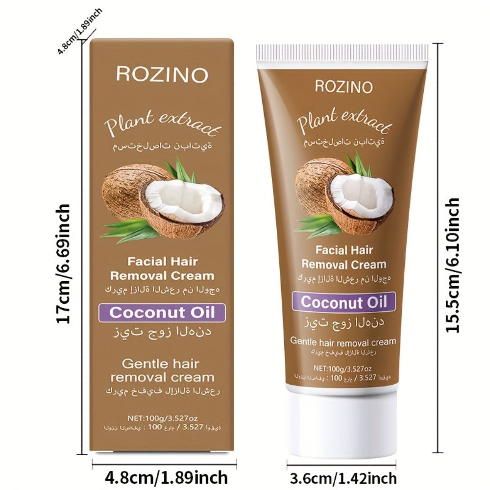 Coconut Hair Removal Cream 100g — Painless Depilatory for Women, Face Legs Armpits Bikini Area, Gentle Sensitive Skin Formula, Semi-Permanent Smooth Results