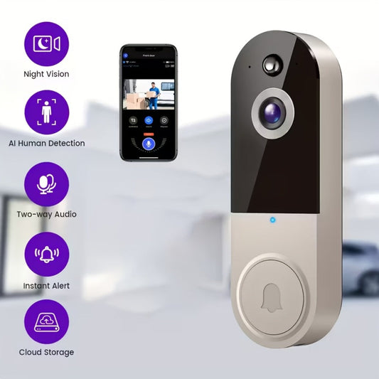 2K WiFi Doorbell Camera Wireless Smart Doorbell with AI Snapshot, Night Vision, Two-Way Intercom, Photo & Video Recording, Local Storage, Rechargeable Battery, Motion Detection, Black Linen