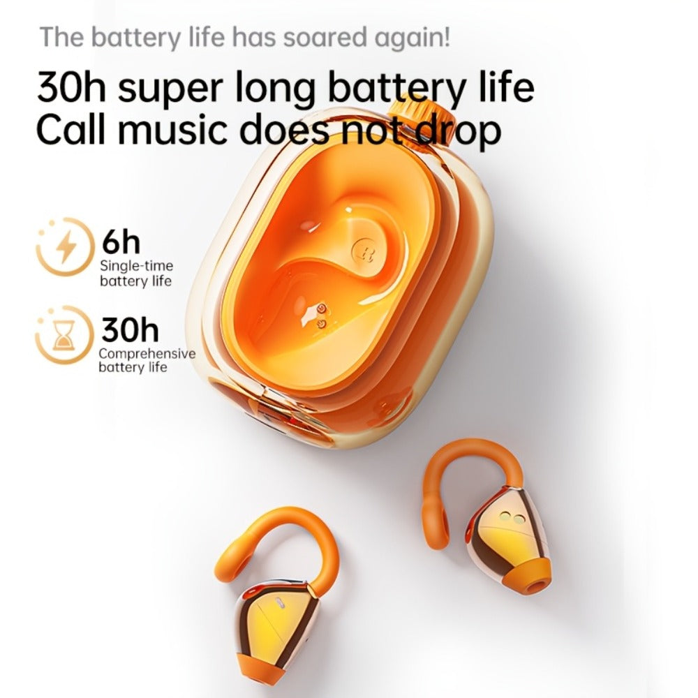 40H Open Ear Clip Earbuds OWS 6.0 TWS Sport Wireless Headphones Noise Cancelling Mic Transparent Case Lanyard Glasses Wearers Small Ears Gym Fitness Workout Orange Black Purple Grey