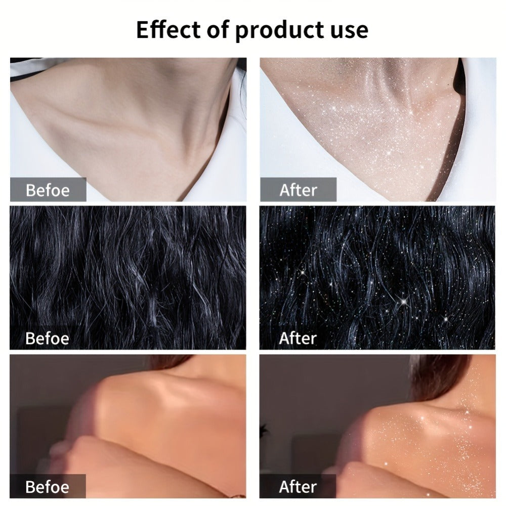 Body Shimmer Spray for Women – Star-Shaped Glitter Sparkle Mist 100ml Hydrating Formula for Body Hair & Clothes, Daily Wear Festival Rave Photoshoot Glow