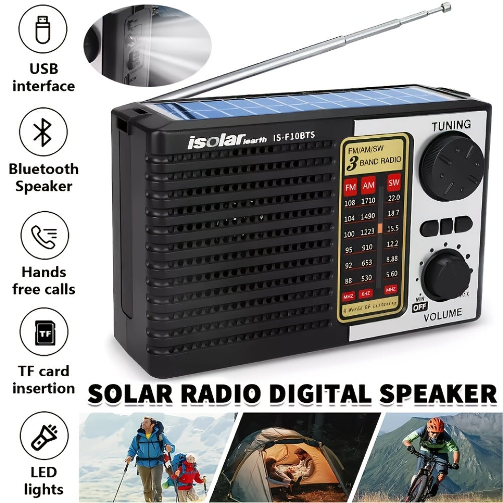 Solar Powered Portable AM/FM/SW Radio with MP3 Player, LED Display, USB Charging, One-Touch Recording & Ergonomic Handle, Multi-Band Digital Tuner for Camping Hiking Emergency Outdoor Use