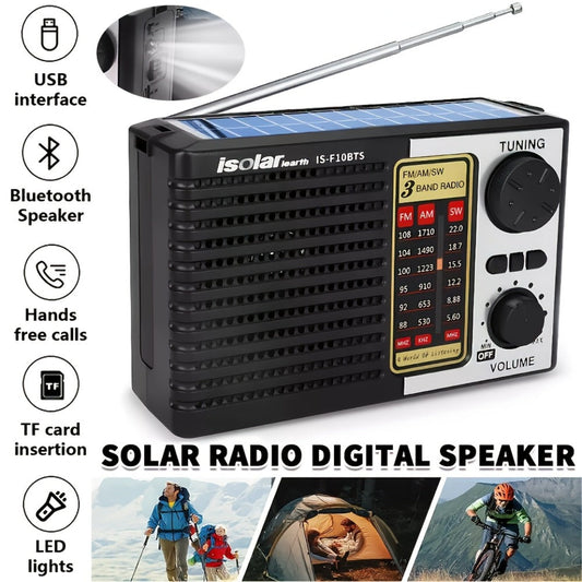 Solar Powered Portable AM/FM/SW Radio with MP3 Player, LED Display, USB Charging, One-Touch Recording & Ergonomic Handle, Multi-Band Digital Tuner for Camping Hiking Emergency Outdoor Use