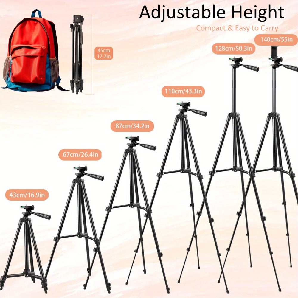 50-Inch Aluminum Travel Tripod with Phone Clip & Carrying Bag – Quick Release Plate, Universal Camera Stand for DSLR, Smartphone & Action Camera, Vlogging, Live Streaming & Outdoor Photography
