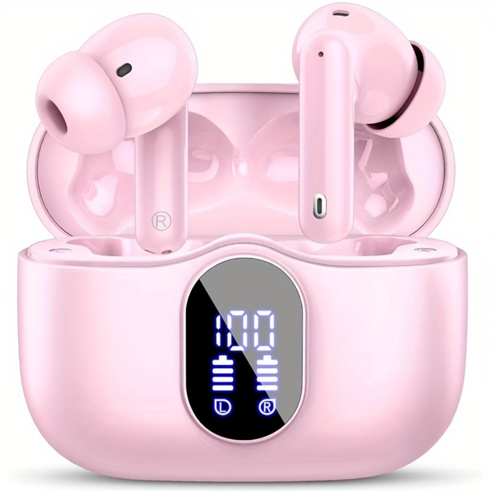 Bluetooth 5.3 Wireless Earbuds with Noise Cancelling Mic & LED Display, Deep Bass Stereo in-Ear Headphones, 36H Playback, Compatible with iPhone Android Laptop Tablet for Sports Gym Travel