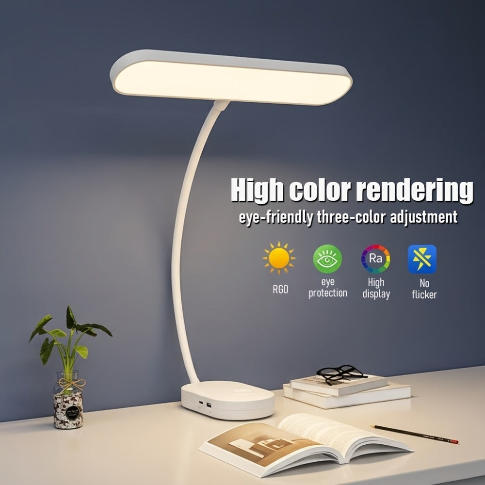 Eye Care LED Desk Lamp Gooseneck Flexible Neck – No Flicker, 3 Color Temperatures Dimmable, USB Charging Port, Table Reading Light for E-Book, Study, Home Office & Bedroom