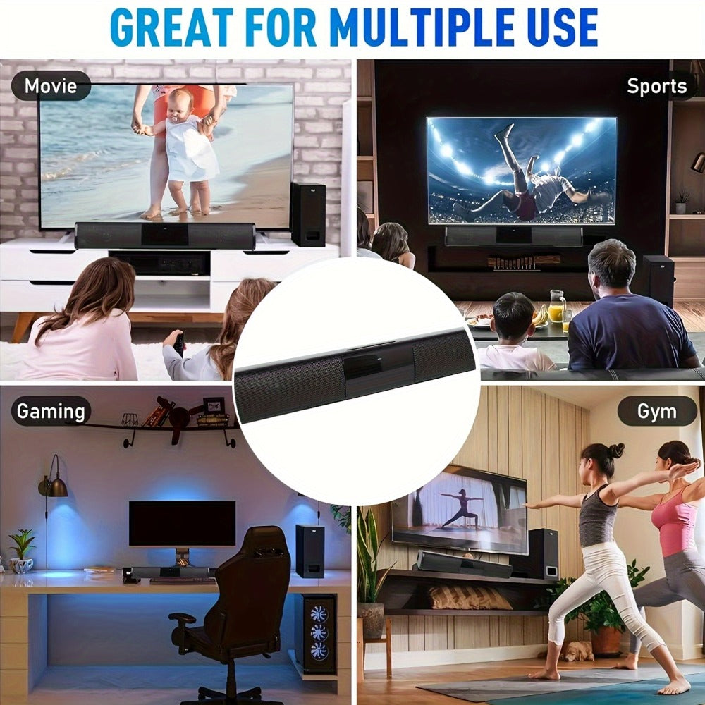 13-Inch Wireless TV Soundbar Speaker with Surround Sound, Bluetooth TWS Stereo Pairing, TF AUX FM USB Inputs, Easy Setup for Smart TV, PC, Projector – Home Theater Sound Bar for Movies, Gaming & Holiday Entertaining