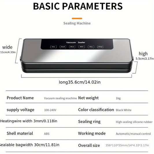 Vacuum Sealer Machine, 65 kPa with Wet and Dry Modes, 40 Bags and External Hose