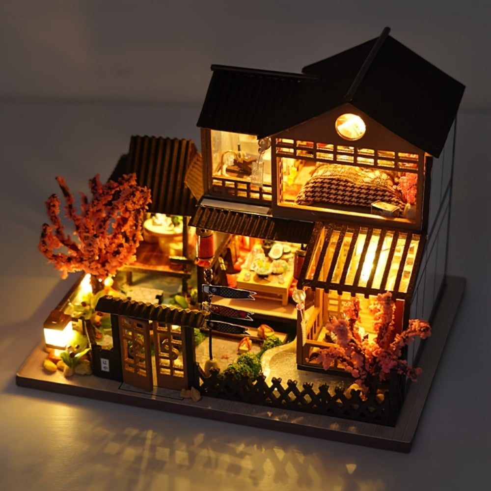 DIY Sakura Garden Wooden Miniature House Kit with Tatami-Style Interior