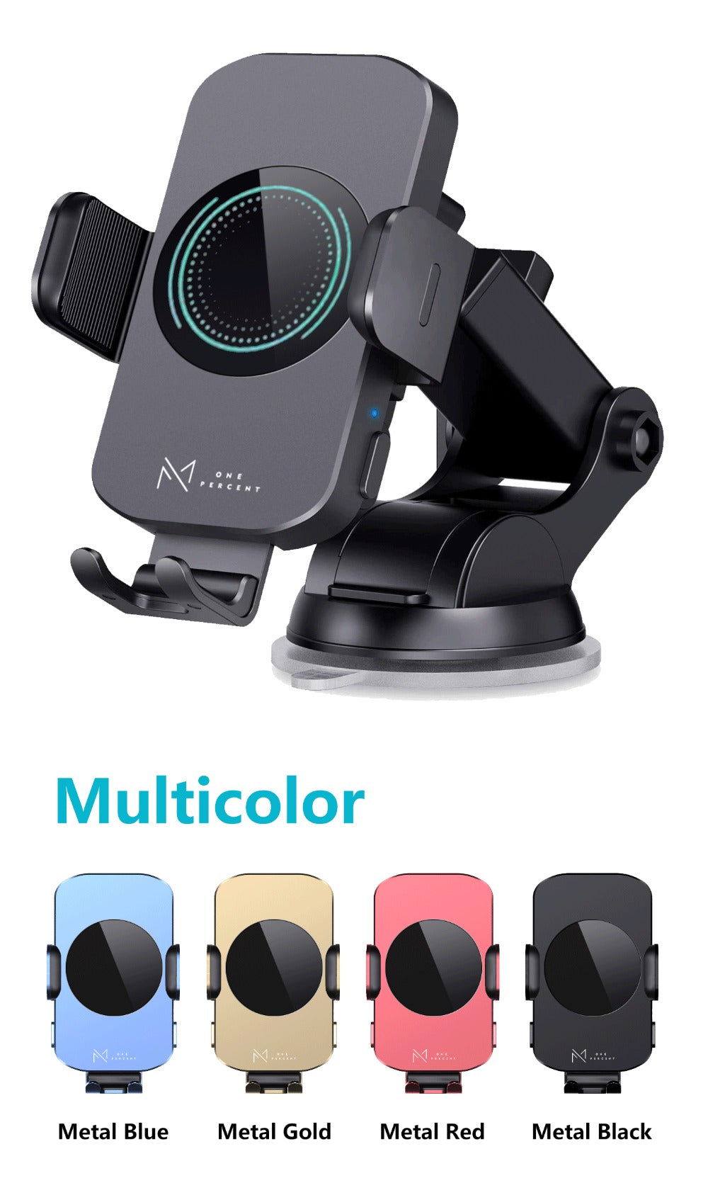 Auto-Clamping Car Wireless Charger 15W Blue Gold Stylish Vent Clip Phone Mount 360° Rotation for iPhone 16 15 14 13 12 11 Pro Max, Samsung Galaxy S24 S23 S22 S21, All Qi Devices – Blue & Gold