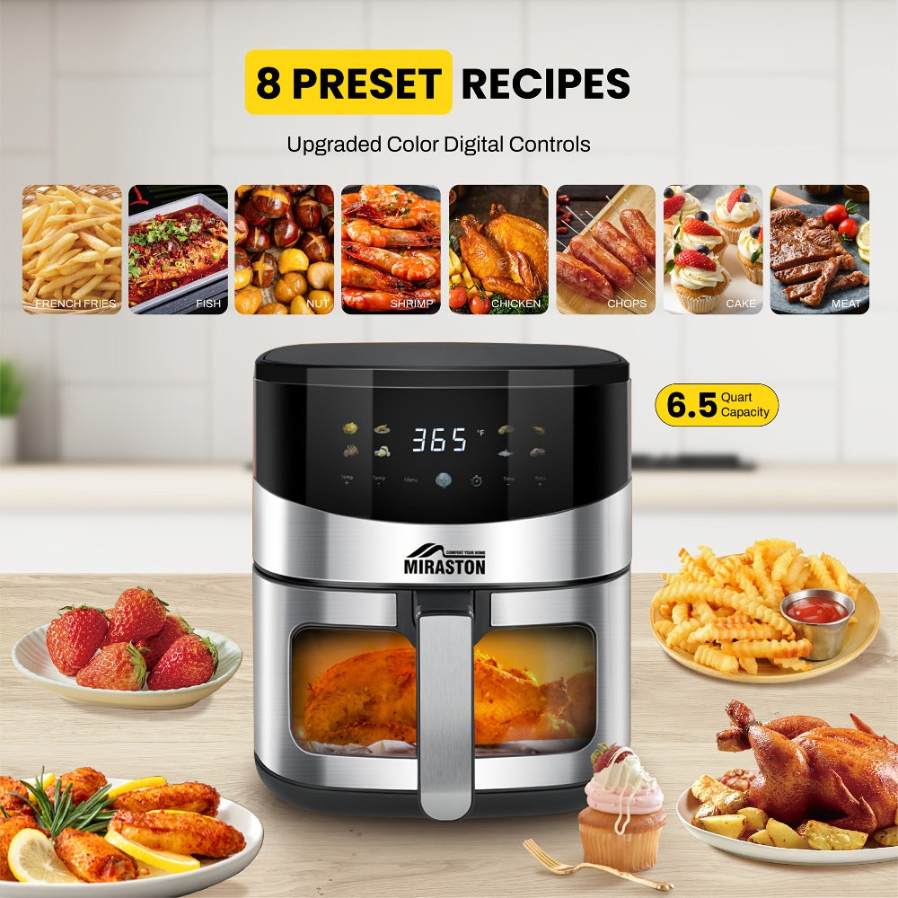 Air Fryer Smart Touch Screen – 2.8QT & 6.5QT with Color Icons, Viewable Window, 8 Preset Recipes & Manual Adjustments, Dishwasher-Safe Basket for Family Meals & Party Cooking