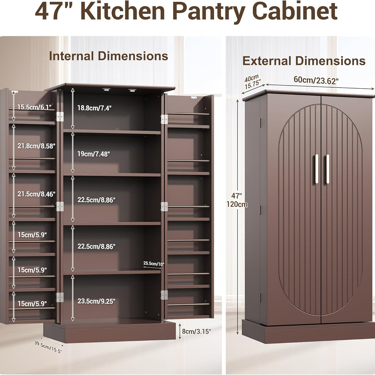 Kitchen Pantry Cabinet shown in the Style 4 - Brown option