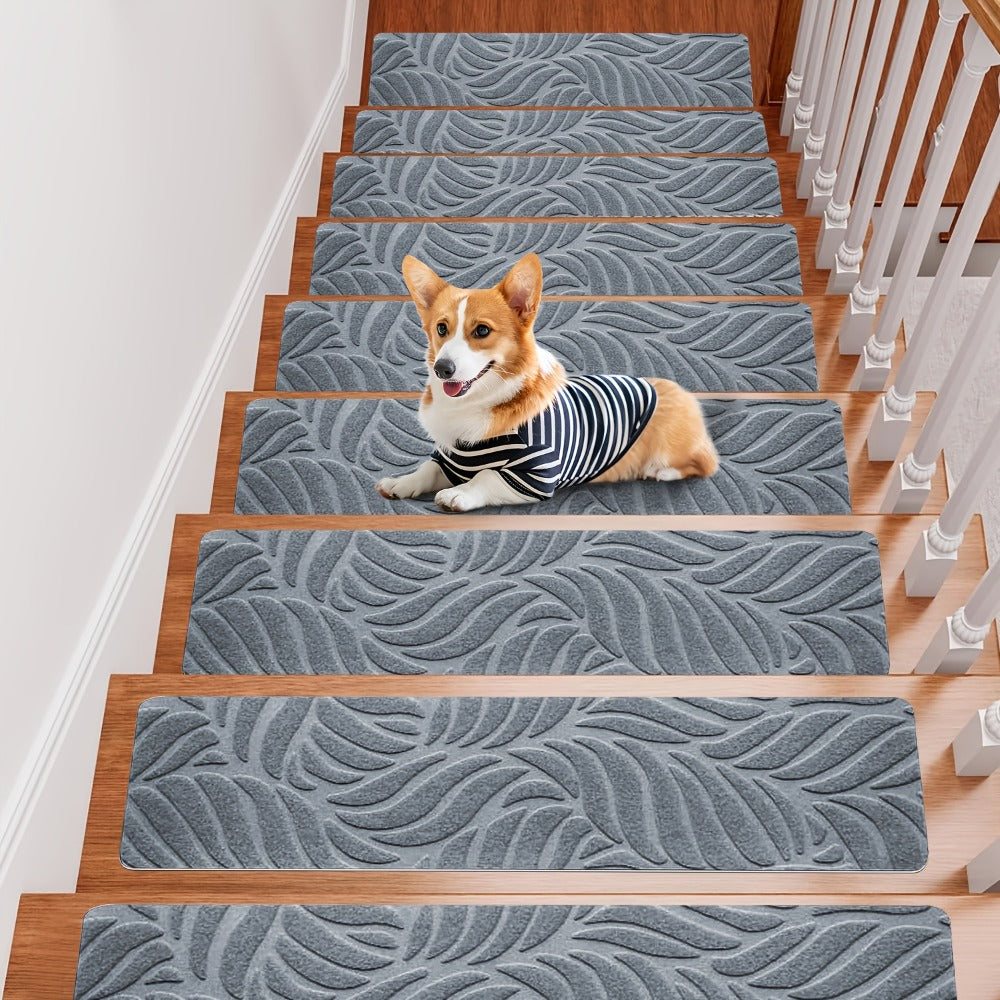 Non-Slip Stair Treads 15pcs 8"x30" Self-Adhesive Carpet Pads for Wooden Steps – Washable Polyester Indoor Stair Mats for Safety, Anti-Slip Step Covers in Multiple Colors