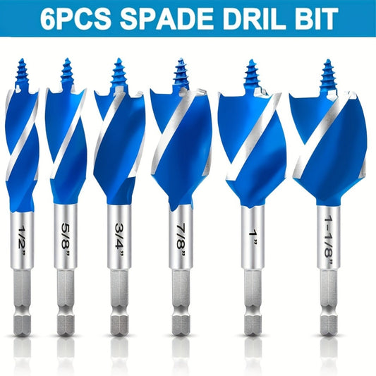 Spade Drill Bit Set for Woodworking, 6-Piece with Storage Box