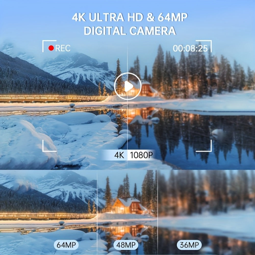 4K Dual Screen Digital Camera 18X Zoom Vlogging Camera with Anti-Shake 64GB Card & 2 Batteries – Selfie Point and Shoot Camera Gift for Friends Family