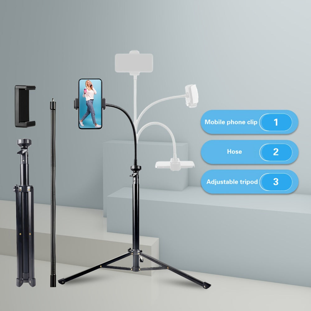 63 Inch Gooseneck Phone Tripod Adjustable with 360° Flexible Neck & Universal Phone Holder – Portable Camera Stand for Content Creators, Vlogging, Live Streaming, Selfie & Filming, iPhone & Android