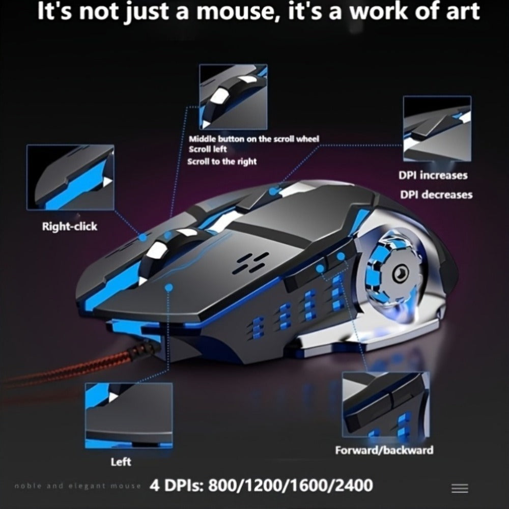 LED Backlit Wired Gaming Keyboard 104 Keys Full Size – Quiet Ergonomic Design, Adjustable Volume Knob, USB Powered, Compatible with Desktop and Laptop Computers, Office and Home Use