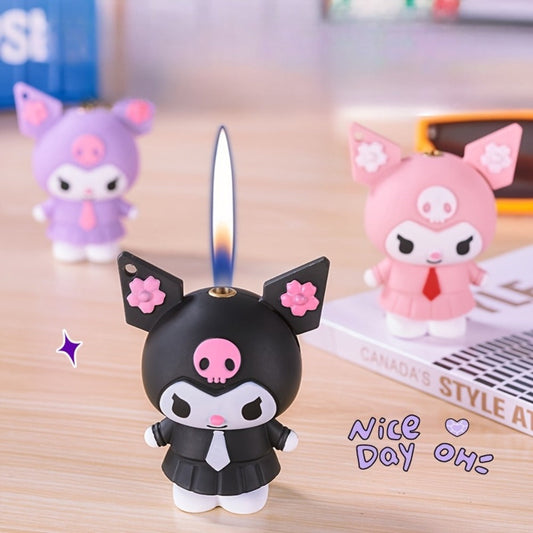 Cartoon Figure Butane Lighter with Chain, Black, Purple or Pink