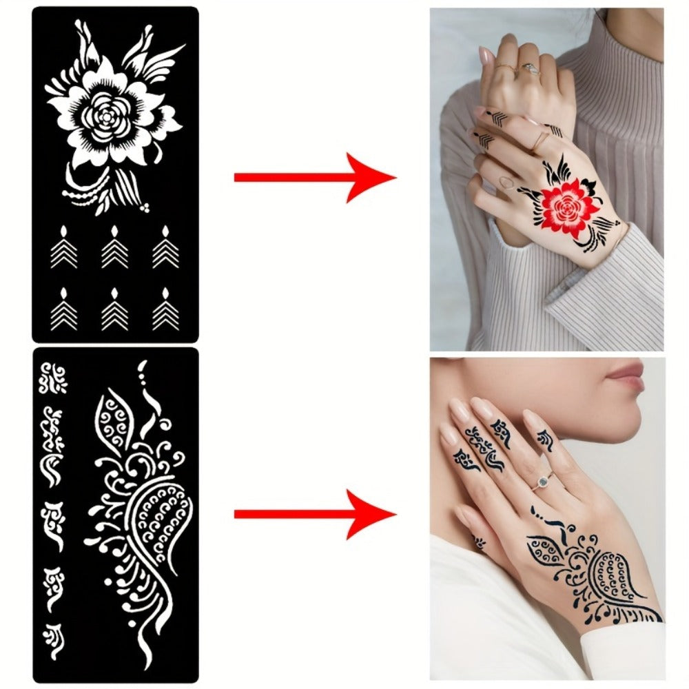 Reusable Tattoo Stencil Templates 9 Sheets Large Flower Designs Airbrush Glitter Body Art Kit for Arms Hands Navel Legs DIY Party Festival Fake Temporary Tattoo Supplies