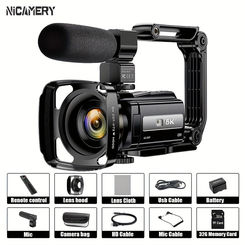 5K 30FPS Vlog Camera 48MP UHD WiFi with 16x Digital Zoom, IR Night Vision, 270° Rotatable Touch Screen & 6-Axis Stabilization - Outdoor Video Camera with Mic, Stand & Carry Bag