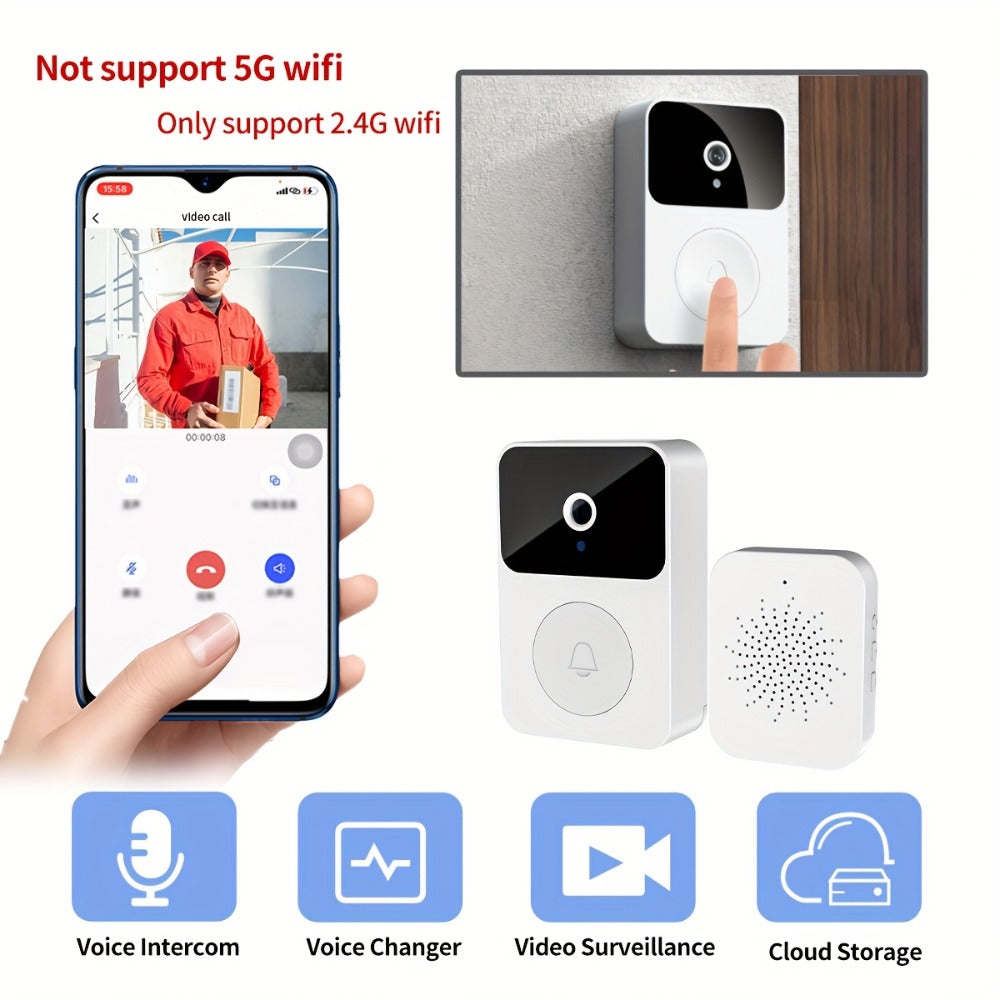PIR Motion Video Doorbell Camera WiFi HD Night Vision with Two-Way Audio, Cloud & SD Card Storage, 2.4G App Control, Smart Wireless Doorbell for Home Security Intercom Apartment Front Door