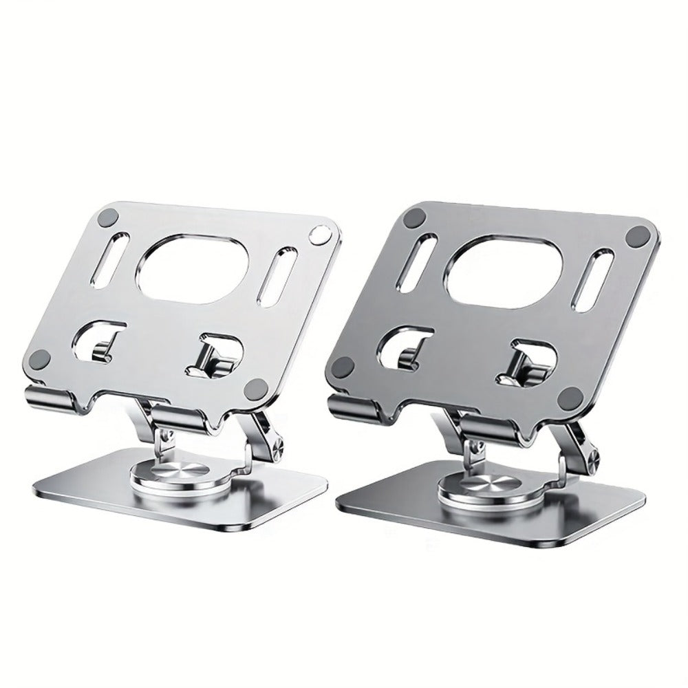360° Rotating Foldable Tablet Stand for iPad & Phone, Adjustable Desktop Holder, Universal Compatibility – Black/Silver