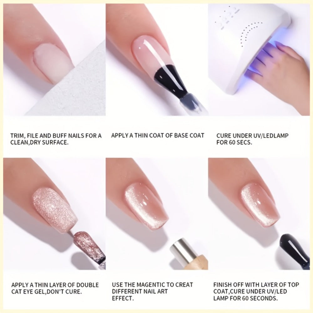 Cat Eye Gel Polish Shooting Star Golden Glitter – Ultra-Bright Vivid Dazzling Light-Shifting Effect, Salon-Grade LED/UV Soak-Off High-Gloss Nail Art Gel for Women Home & Salon Manicure
